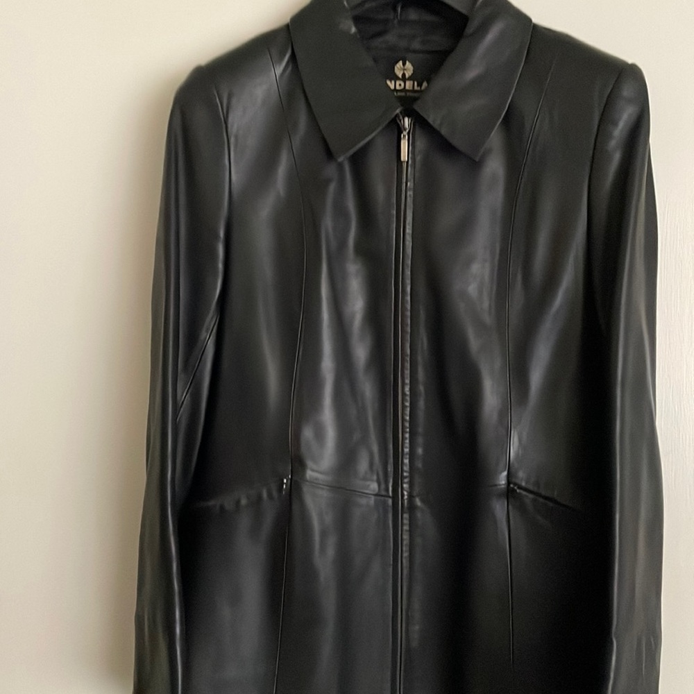 Black genuine leather jacket, size M